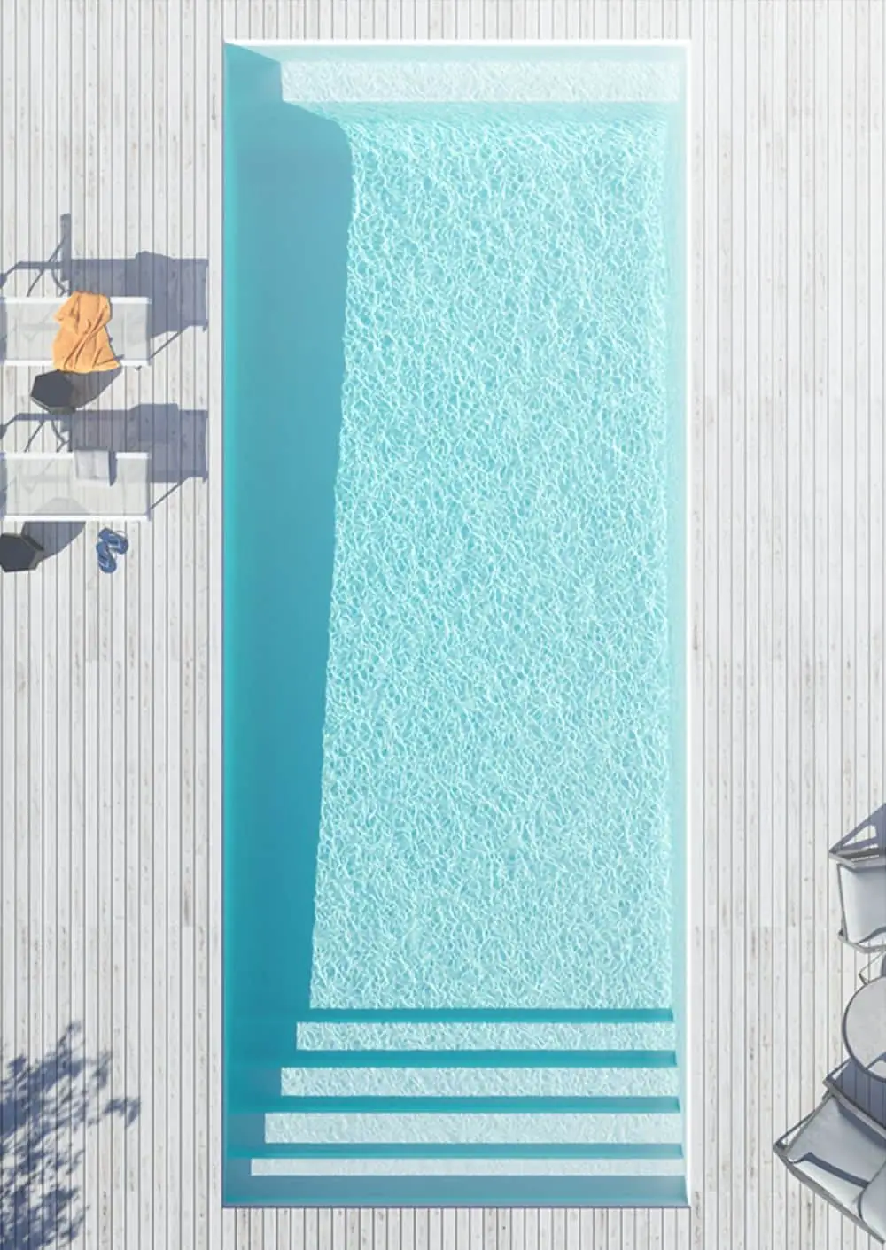 Long rectangular pool with entry steps, seen from above