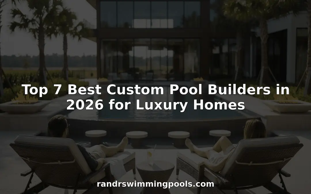Couple relaxing by a dark-glass modern home's pool and fire bowls at dusk, with the article title