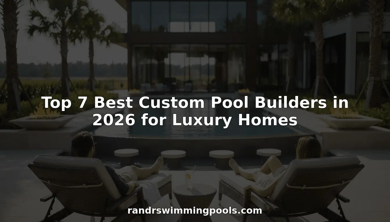 Couple relaxing by a dark-glass modern home's pool and fire bowls at dusk, with the article title