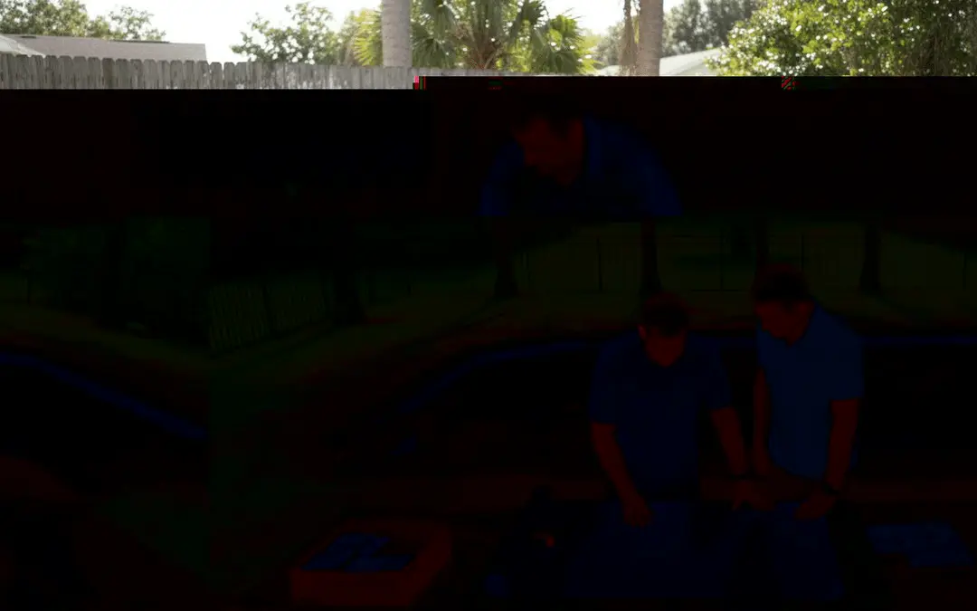 Pool crew working beside a backyard pool (image file is damaged)