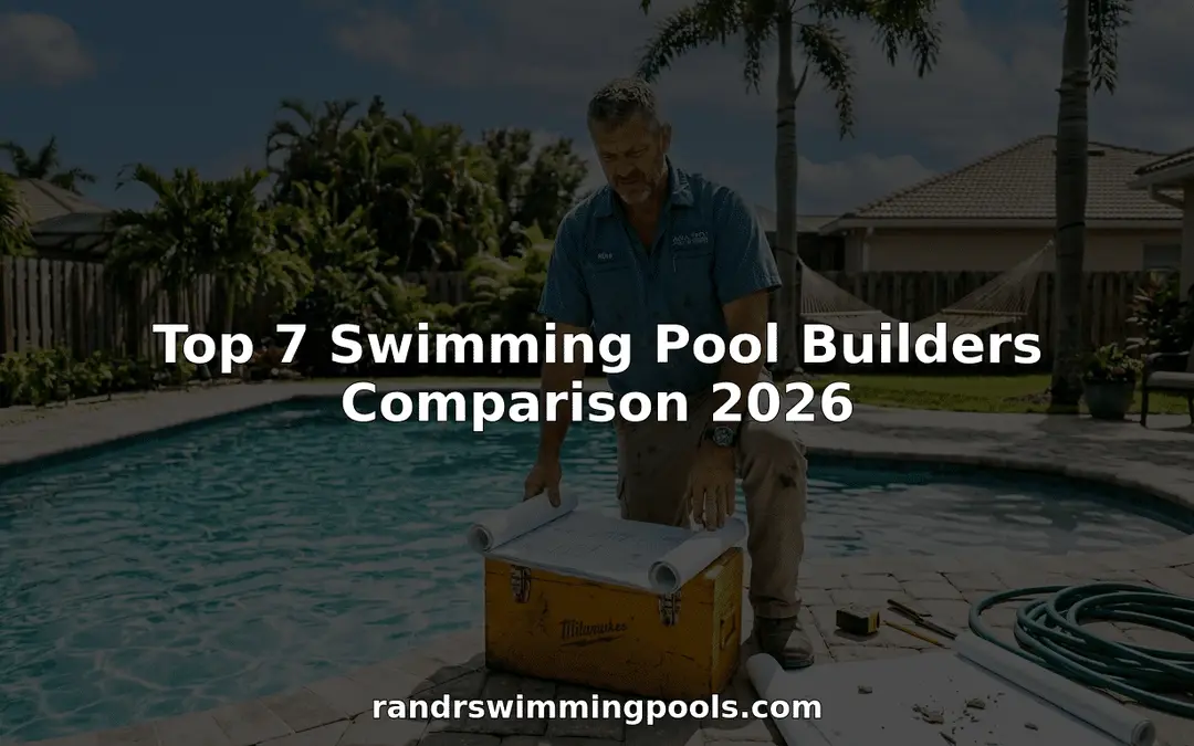 Contractor inspecting new backyard swimming pool
