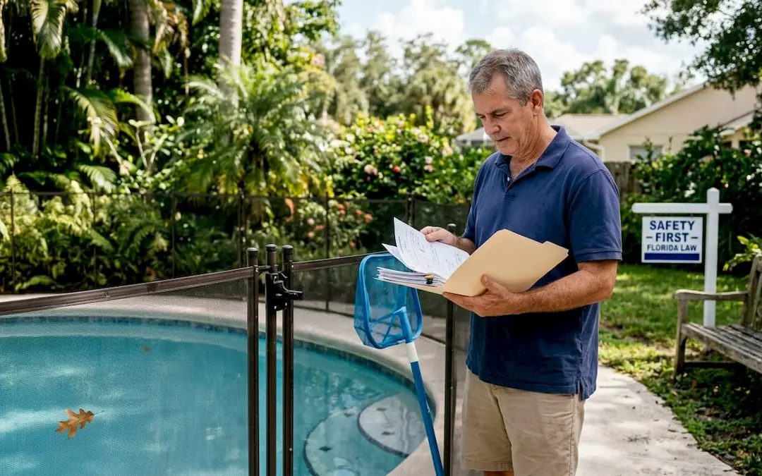 Florida homeowner reviewing pool safety requirements