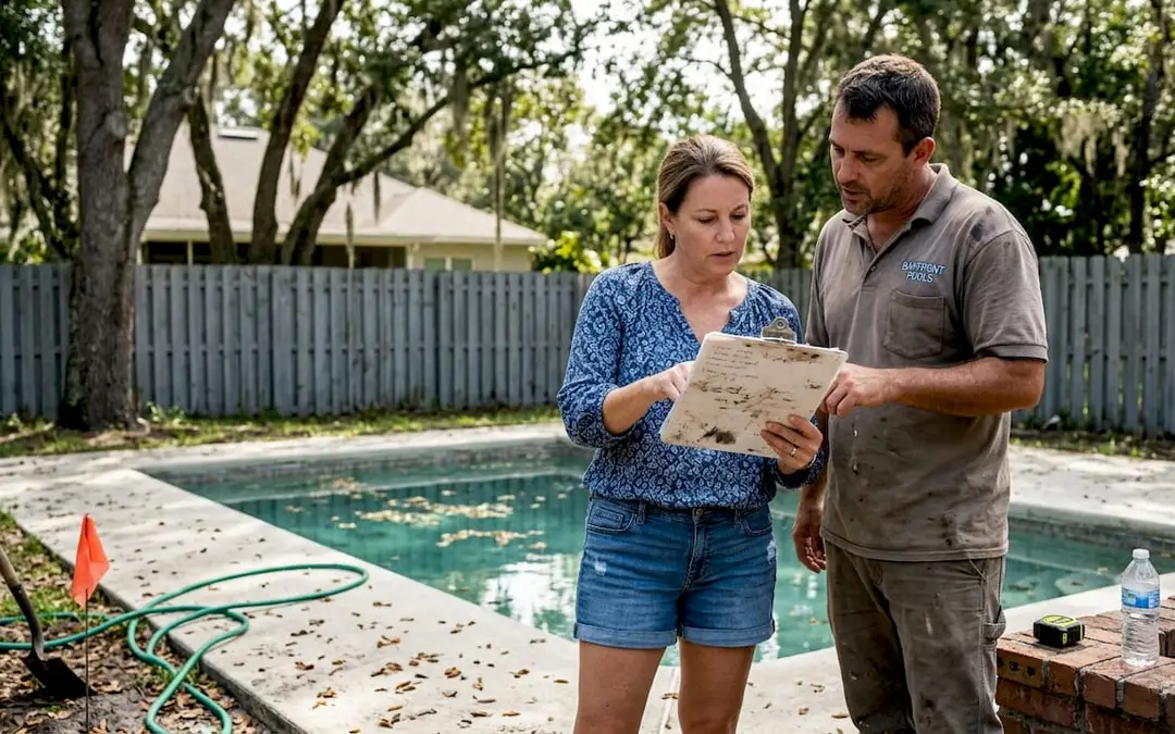 Homeowner and contractor review pool spa plans