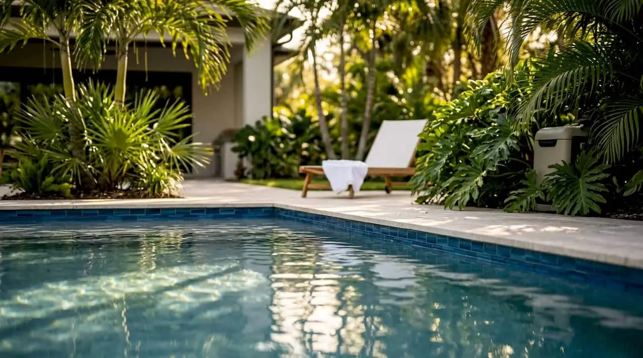 Pool Tile Options Explained for Central Florida Homes Close up of luxury pool with glass tiles in Florida home