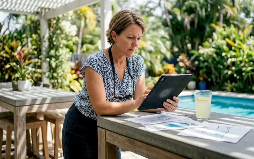 Homeowner reviewing pool builder options