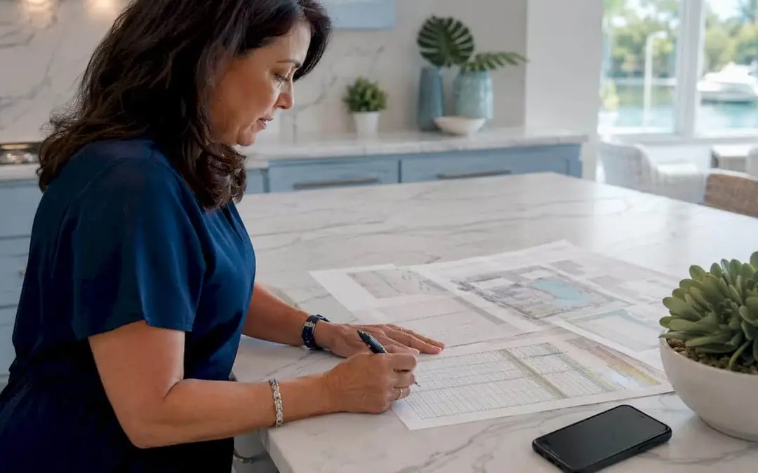 Homeowner reviewing pool draw schedule at table
