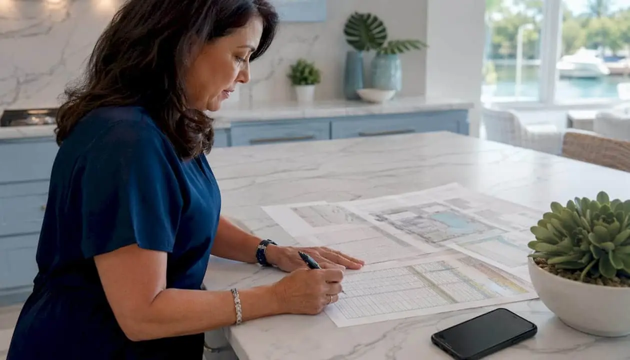 Homeowner reviewing pool draw schedule at table
