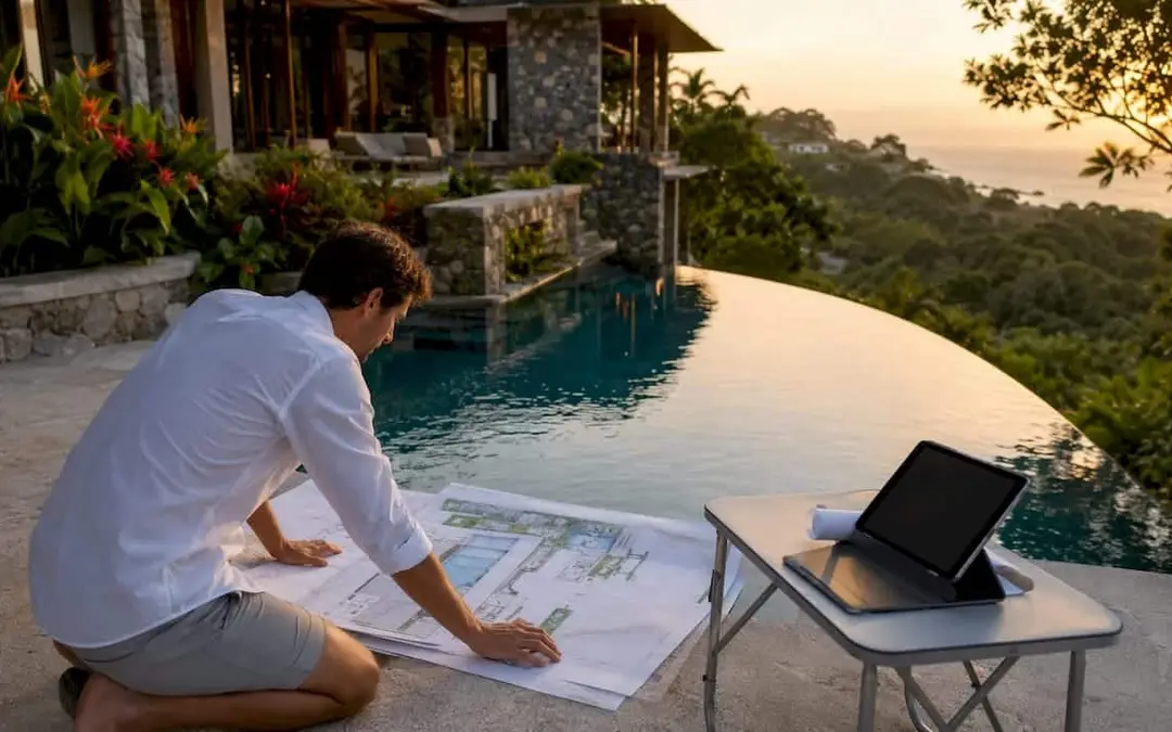 Landscape architect planning luxury pool site