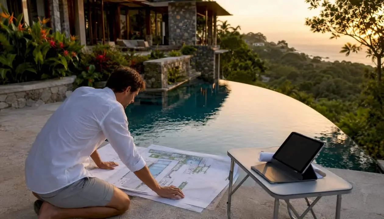 Landscape architect planning luxury pool site