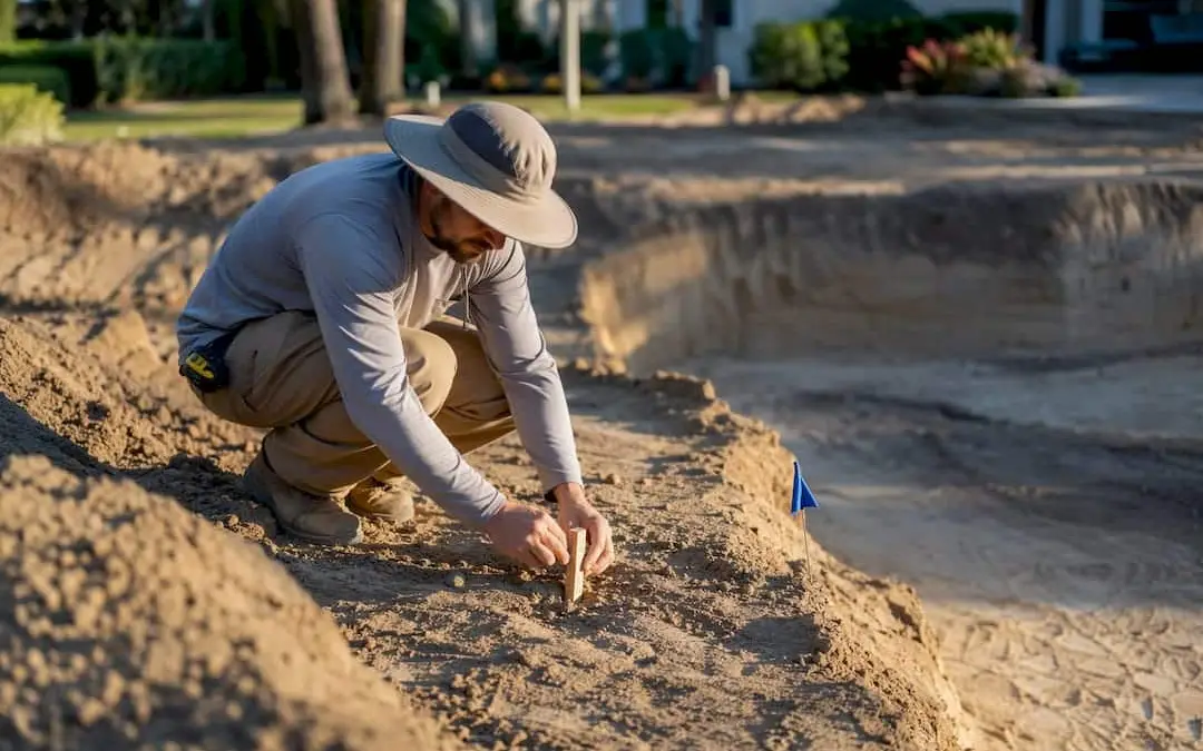 Orlando pool excavation with survey stakes