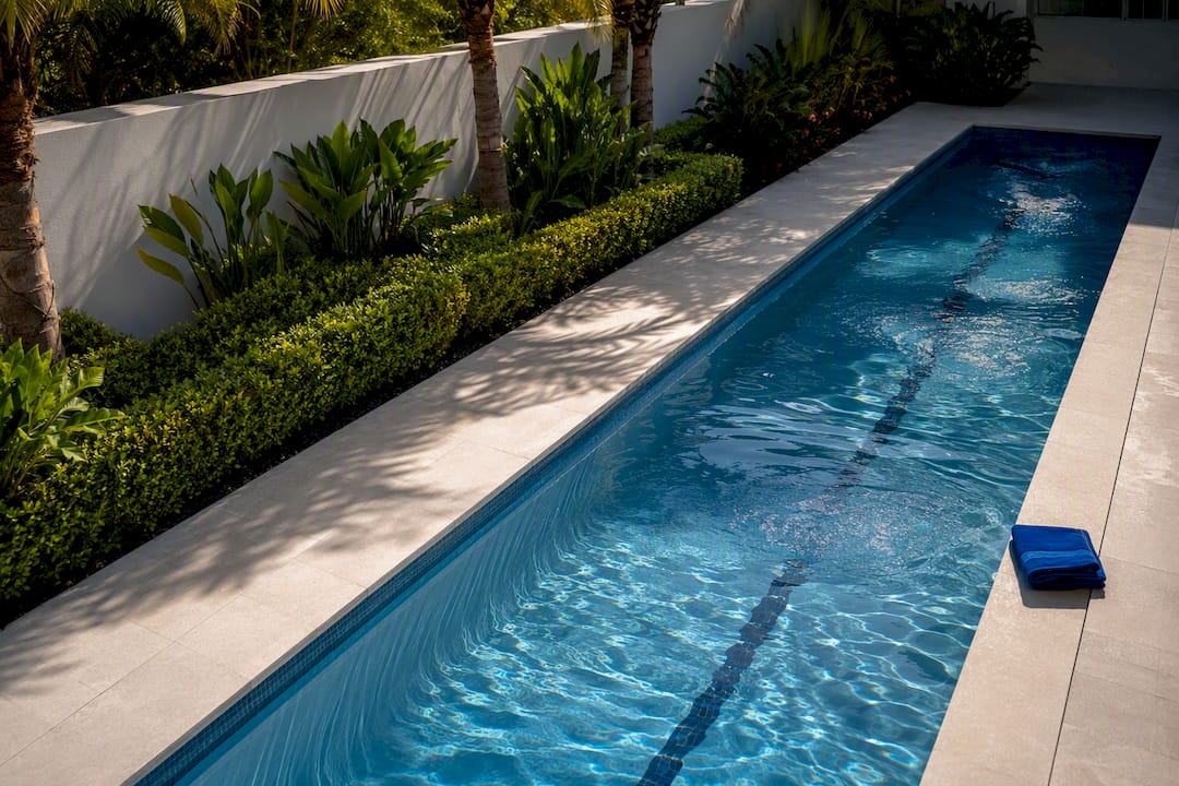 Partial lap pool lane in small backyard