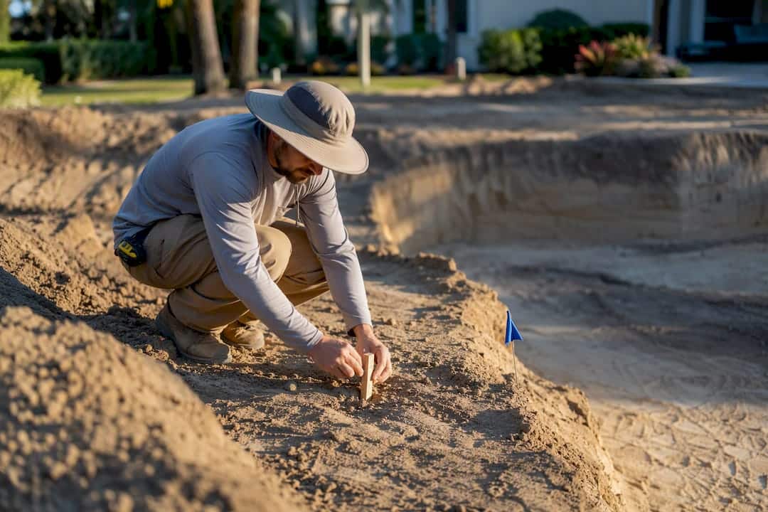 Orlando pool excavation with survey stakes