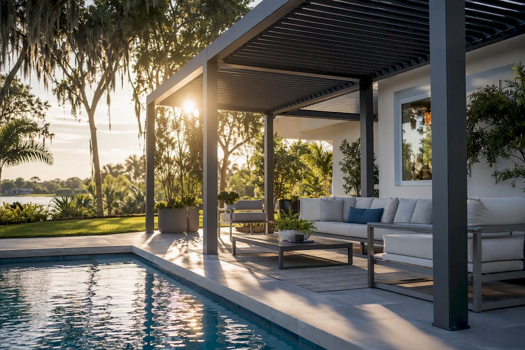 Pergola positioned beside a Florida pool
